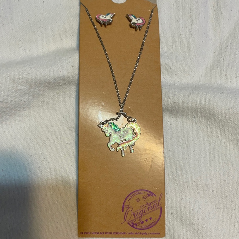 New Unicorn Earring and Necklace Set